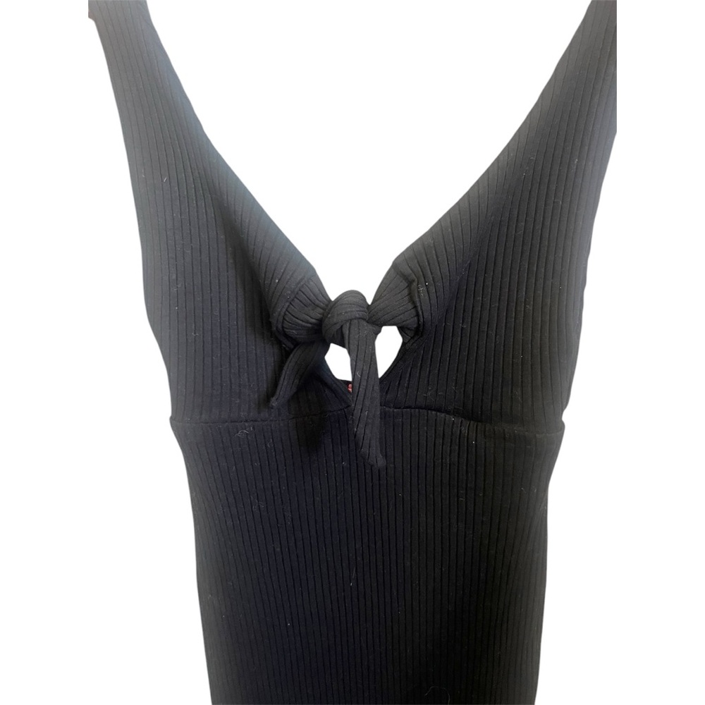 Farm Rio Black Mini Ribbed Knit Tie Front Keyhole Beachy Summer Dress Size Small - Picture 3 of 6